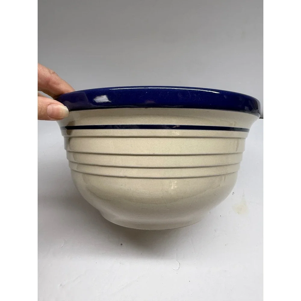 Vintage Robinson Ransbottom Blue Band Stoneware Mixing Bowls Set of 2 R7 R8